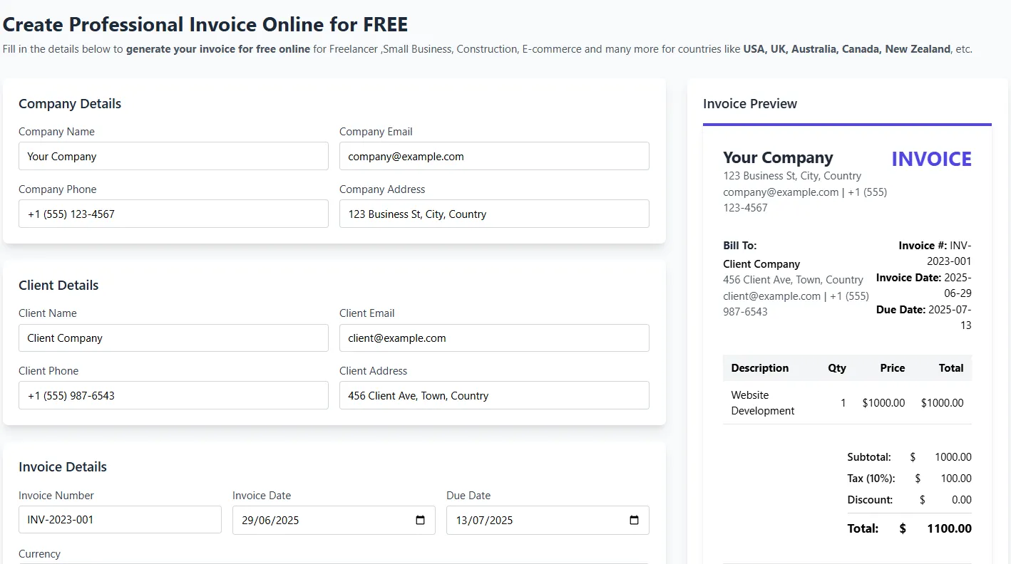 An example of a professional freelancer invoice.